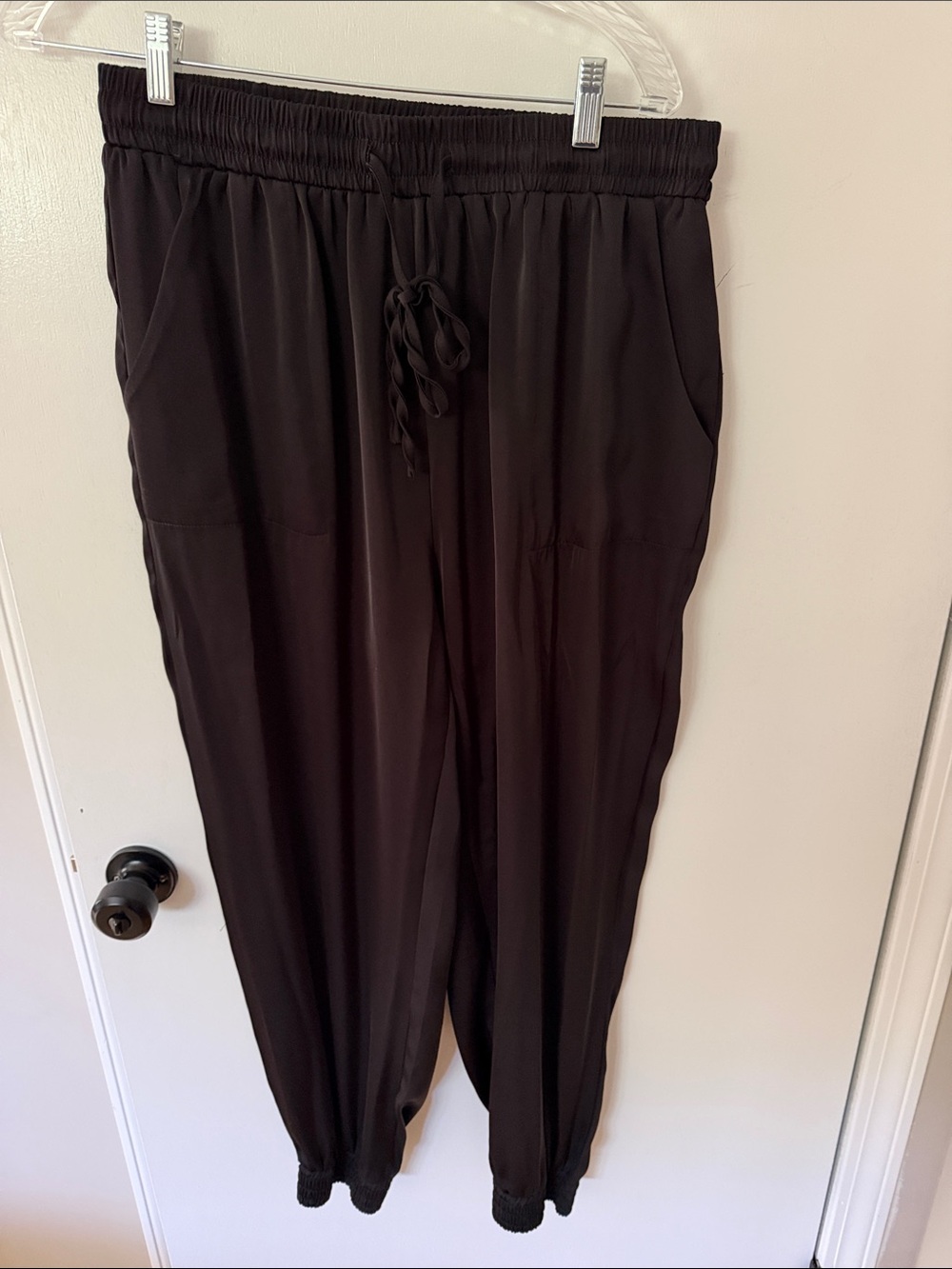Black Satin Drawstring Jogger Pants
